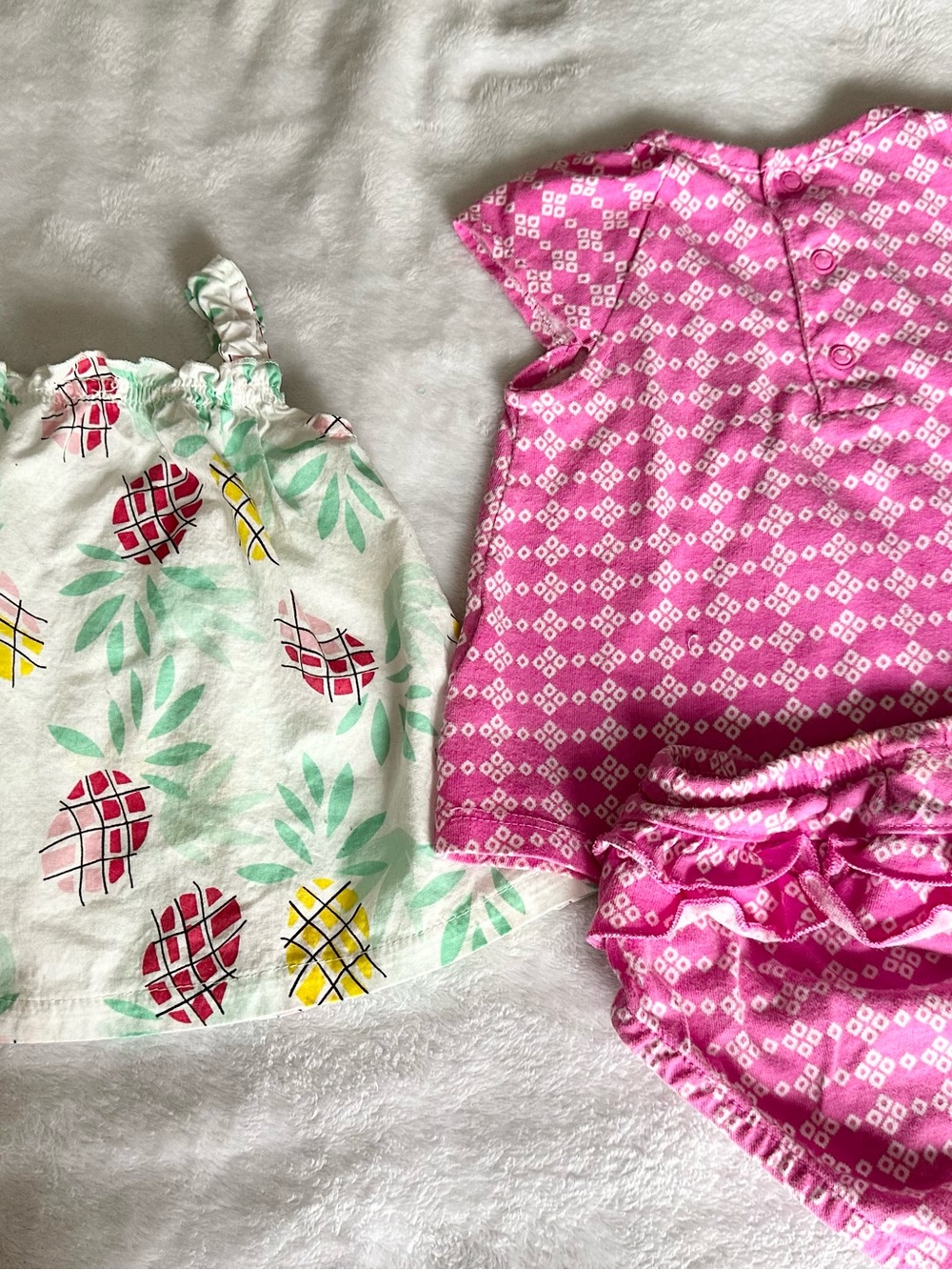 Carter's White Pineapple Tank & Pink Patterned Ruffle Set